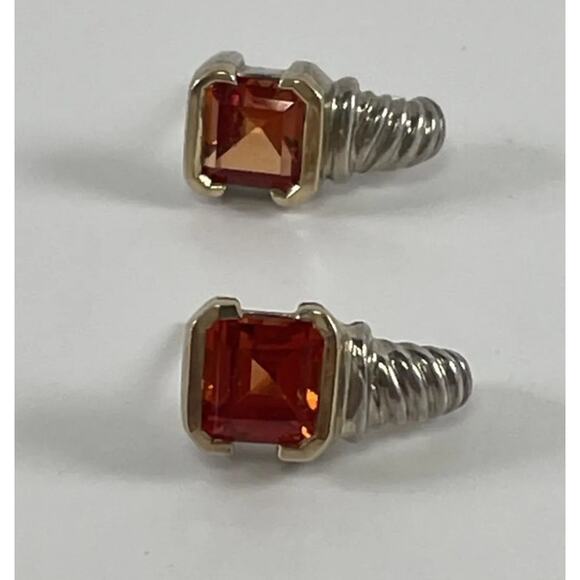 Signed Orange Citrine Sterling Silver 925, 14K yellow Gold Accent Shrimp Earring - Picture 4 of 14